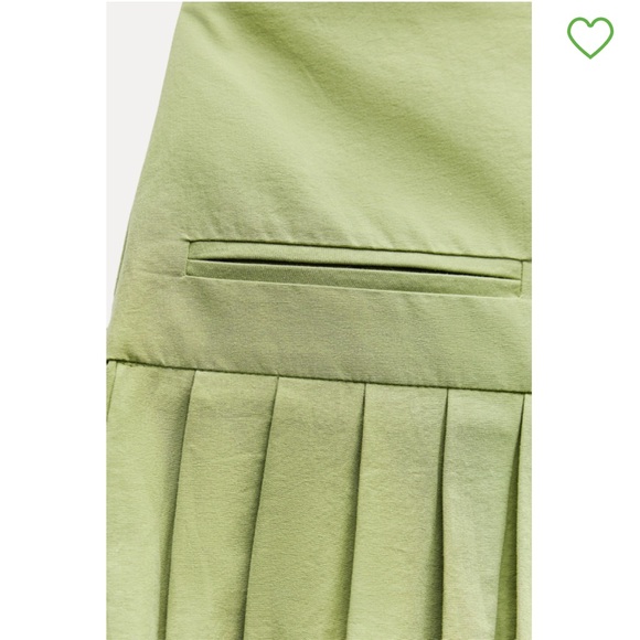 Zara Cotton Pleated Midi Skirt Mid Waist Yoke Detail at waist ZW Green XS NWT - Picture 12 of 16